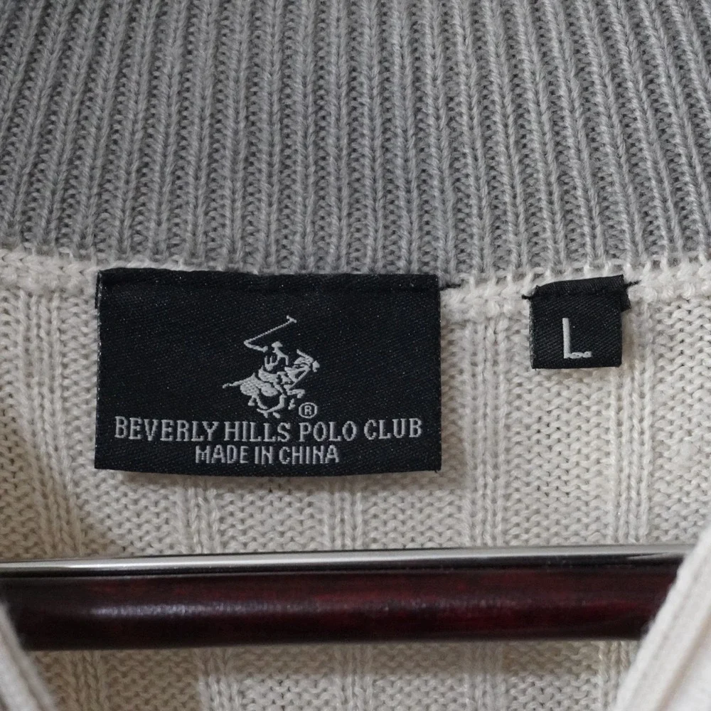 Beverly Hills Polo Club Sweater‎ cream tan Size L 1/4 zip